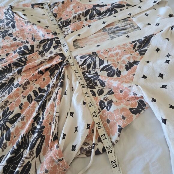 Free People Tallula Mini Dress XS White Mixed Print Boho V-Neck Long Sleeve - Picture 13 of 15